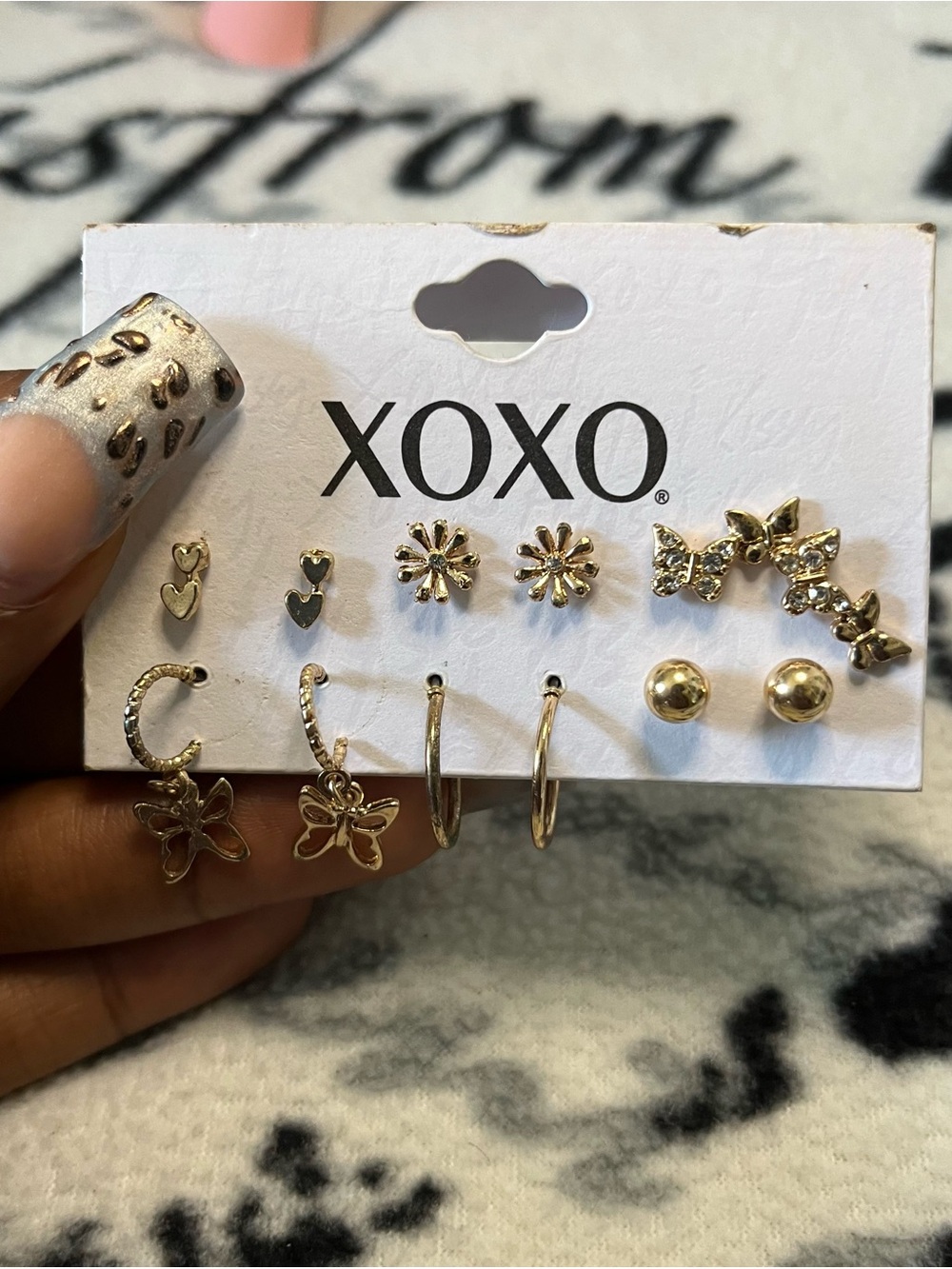 XOXO Gold-Tone Mixed Stud & Hoop Earring Set with Butterfly and Floral Accents